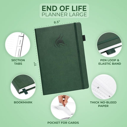 Clever Fox Large End of Life Planner – Guided Final Arrangements Organizer Notebook for Instructions, Beneficiary Info, Will Preparation, Last Wishes & Funeral Planning – 8.5" x 11" (Dark Green)