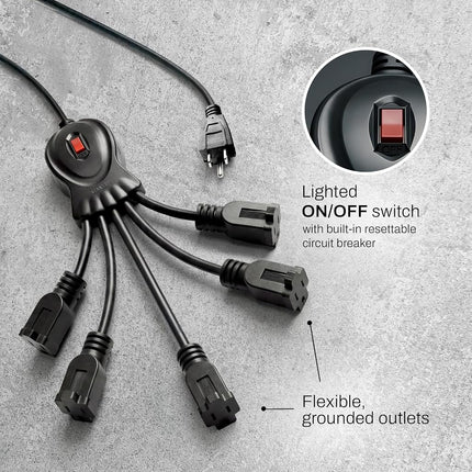 Stanley 31503 PowerSquid 5 Outlet Flexible Outlet Multiplier, Black