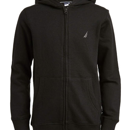 Sudadera con capucha y cremallera para niños Nautica, diseño de logotipo distintivo, bolsillos tipo canguro, confeccionada con forro polar ligero, negra, 18-20