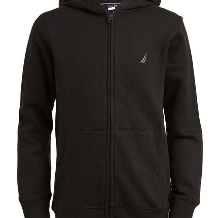 Nautica Boys' Fleece Zip-up Hoodie Sweatshirt, Bla