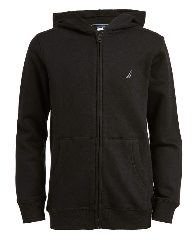 Nautica Boys' Fleece Zip-up Hoodie Sweatshirt, Bla