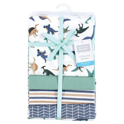 Hudson Baby Unisex Baby Cotton Rich Flannel Receiving Blankets 4-Pack, Dino Friends, One Size