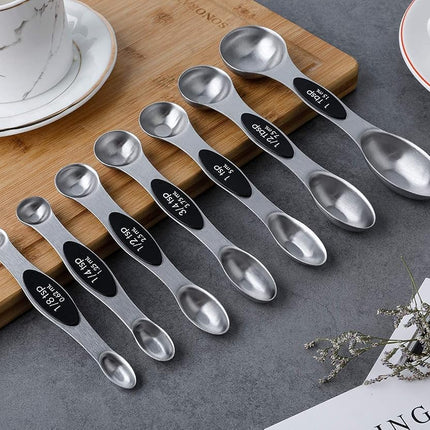 Magnetic Measuring Spoons Stainless Stee with Leveler Double Sided Teaspoons for Measurements Dry and Liquid Ingredients Set of 8 Measuring Spoons Set 7