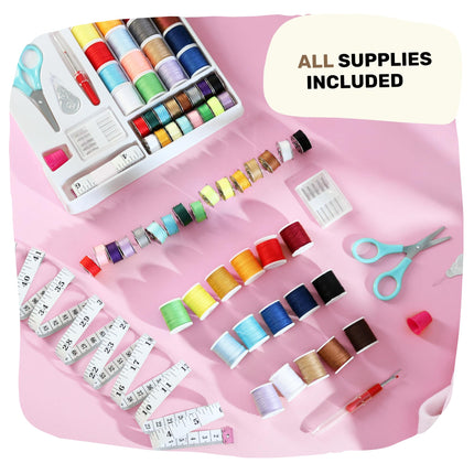 CraftBud Mini Sewing Machine for Beginners, Dual-Speed, Small Portable Sewing Machine for Children and Adults, with Extendable Table, 48-Piece Gift Set Includes Pedal, Project Book, Light and More