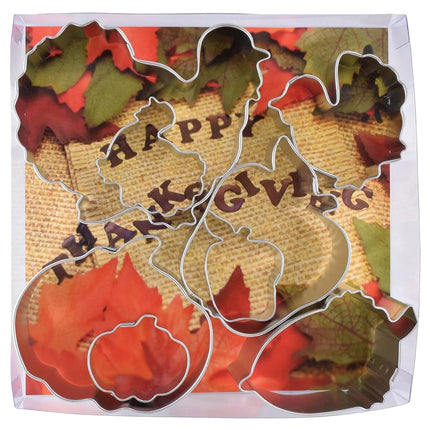 R&M International 1931 Thanksgiving Harvest Cookie Cutters, 2 Turkeys, 2 Pumpkins, 2 Apples, Acorn, Aspen Leaf, 8-Piece Set