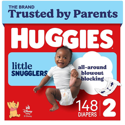Huggies Size 2 Diapers, Little Snugglers Baby Diapers, Size 2 (12-18 lbs), 148 Count, Packaging May Vary