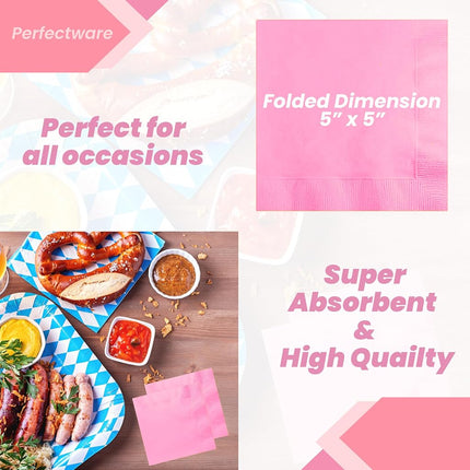 Perfectware 2 Ply Pink Beverage Napkins- Pack of 250ct