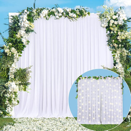 AK TRADING CO. 10 feet x 10 feet IFR Polyester Backdrop Drapes Curtains Panels with Rod Pockets - Wedding Ceremony Party Home Window Decorations - White