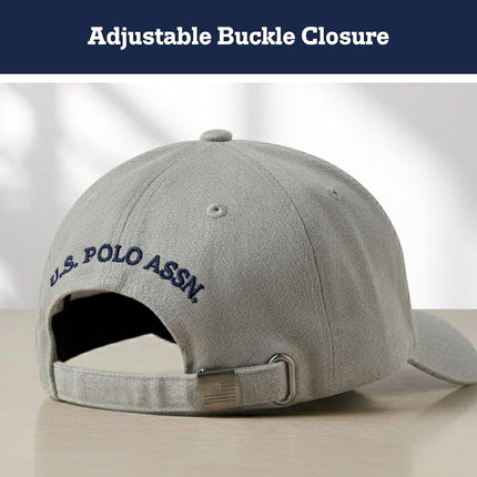 U.S. Polo Assn. Gorra de béisbol de algodón de sarga lavada ajustable para hombre con logotipo de pony y visera curvada, gris claro, talla única