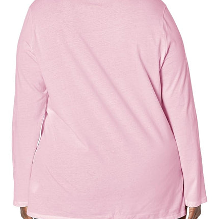 JUST My Size Women's Plus Size Vneck Long Sleeve Tee, Pink Swish, 1X