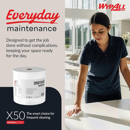 Wypall X50 Disposable Wipers (35015), Strong for Extended Use, Jumbo Roll, White, 1,100 Sheets / Roll