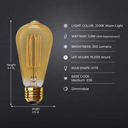 Feit Electric Pack of 2 ST19 E26 LED Light Bulb Medium Warm White 40W Equivalent