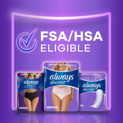 Always Discreet Adult Incontinence Underwear for Women and Postpartum Underwear, XXL, Up to 100%* Bladder Leak Protection, 52 CT,
