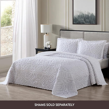 Beatrice Home Fashions Wedding Ring Chenille Bedspread, Queen, White