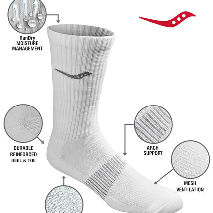 Saucony Men's Big & Tall Run Dry Athletic Crew Socks, White (6 Pairs), Shoe Size: 13-15