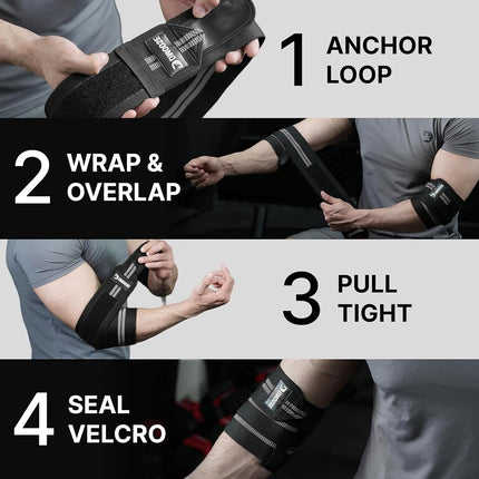 DMoose Fitness Elbow Wraps for Weightlifting (Pair) 40" Adjustable Brace for Joint Support, Pain Relief & Tendonitis-Elbow Straps for Weight Lifting, Bench Press & Gym Workouts, Band for Men & Women