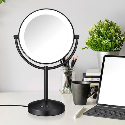 Conair Lighted Makeup Mirror, Double-Sided LED Vanity Mirror with 1X/10X Magnification, 3 Light Settings, 3 Modes, 360� Rotation, Matte Black Finish