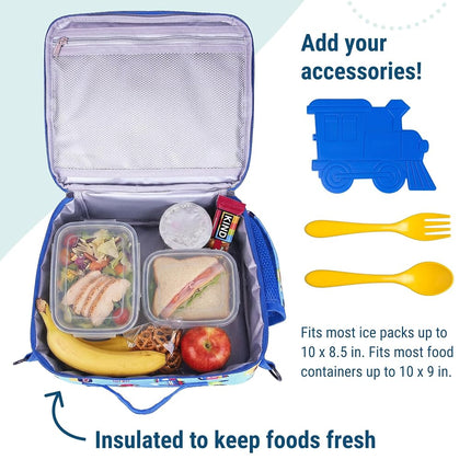 Wildkin Kids ECO rPET Insulated Lunch Box – Keeps Food Hot or Cold, Easy-Clean Lining, Mesh Pockets & BPA-Free – Boys & Girls, Ideal for School, Travel & Daycare – Trains, Planes & Trucks