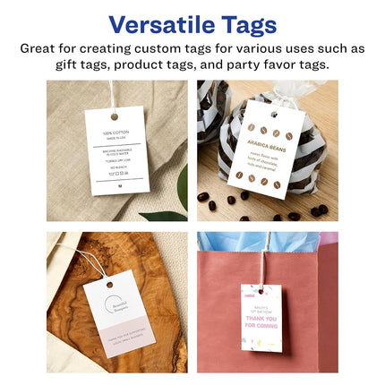 Avery Printable Rectangle Tags with Strings with Sure Feed Technology, 2" x 3", Matte White Cardstock, Print-to-The-Edge, Laser/Inkjet Tags, 200 Total