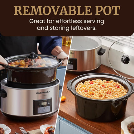 Elite Platinum MST-900D Maxi-Matic 8.5 Quart Digital Programmable Slow Cooker with Timer, Stainless Steel