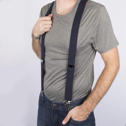 Dickies Men's 1 1/2 inch Solid Straight Clip Adjustable X Back Suspender, Navy, One size