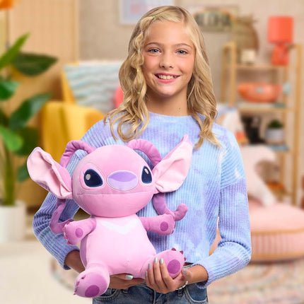 Disney Stitch Comfort Weighted Plush Angel, Officially Licensed, 14-inch Stuffed Animal, Super Soft Snuggly Stretchy Fabric, Alien, Pink, Kids Toys for Ages 3 Up by Just Play