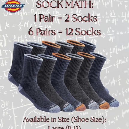 Dickies Men's Dri-tech Moisture Control Mid-Crew Socks, Available in M-XL (6, 12, Comfort Length Navy Marl Assorted (6 Pairs), Large (Pack of 6)