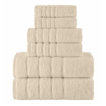 Elegant Comfort 4 Lines Viscose Stripe 6-Piece Premium Towel Set - 100% Turkish Cotton High Absorbent Luxury Bathroom Towels – Includes 2 Washcloths, 2 Hand Towels and 2 Bath Towels Set, Ivory