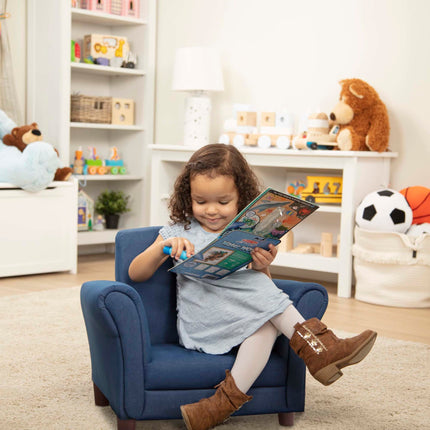 Sillón infantil de tela vaquera de Melissa & Doug (muebles infantiles, 58.4 cm de largo x 44.5 cm de ancho x 46.5 cm de alto) Muebles para niños, silla de lectura para niños, sillas para niños pequeños, sillón infantil grande