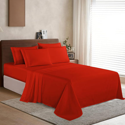 Elegant Comfort Luxury Soft 1500 Premium Hotel Quality Microfiber Wrinkle and Fade Resistant Cozy 6-Piece Bedding Set, Easy All Around Elastic Fitted Sheet, Deep Pocket, Queen, Red