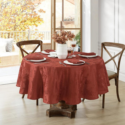Threadmade Elrene Home Fashions Elegant Woven Leaves Jacquard Damask Fabric Tablecloth for Fall/Harvest/Thanksgiving, 60" x 84" Oval, Spice Red