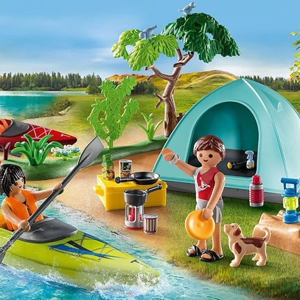 Playmobil 71425 Family Fun Campsite with Campfire, exciting outdoor adventure at the campsite, canoeing and campfires, fun imaginative role-play, playsets suitable for children ages 4+