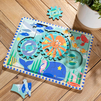 Melissa & Doug Wooden Underwater Jigsaw Spinning Gear Puzzle – 18 Pieces, Puzzles for 3 year olds, Montessori toys, Toddler puzzles, Problem solving, Gift for boy or girl
