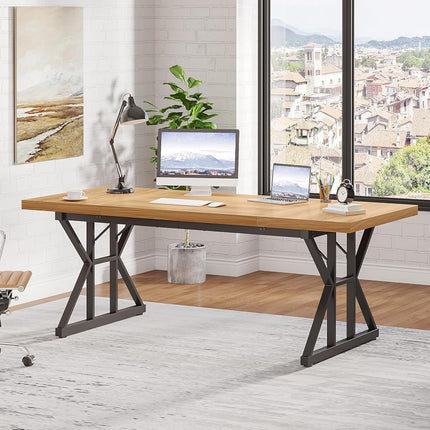 Tribesigns 180 cm Executive Desk, Large Computer Desk Workstation, Modern Simple Style Office Desk Study Writing Table, Business Working Desk for Home Office (Brown/White, Desk 80cm Depth)