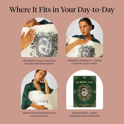 Kitsch x Harry Potter Slytherin Satin Pillowcase with Zipper for Hair & Skin – Double-Sided, Softer Than Silk, Wrinkle-Free, Machine Washable, Frizz Control, Breakout Prevention - King Size (19x36)