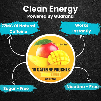 LyvWel 72mg Caffeine Energy Pouches – Wintergreen – Crisp Mint Energy with Guarana – 5-Pack (80 Total Pouches)
