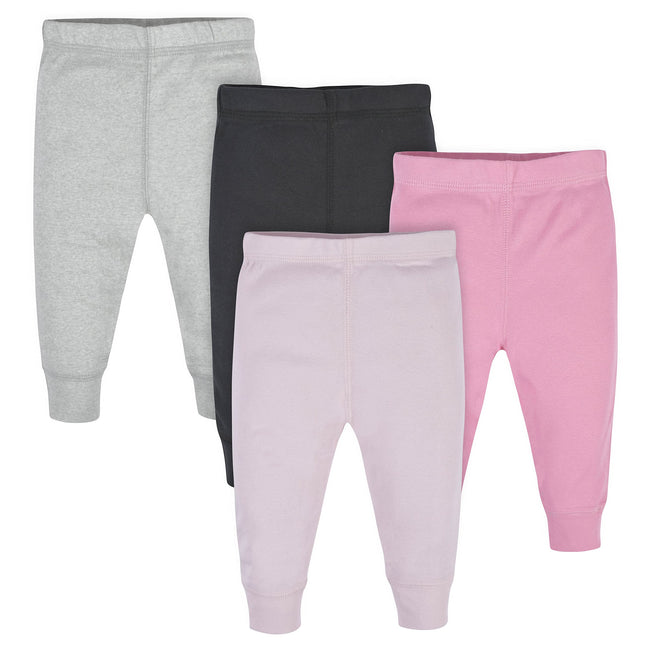 Gerber Baby Girls' 4-Pack Pants, Pink/Black/Gray, 