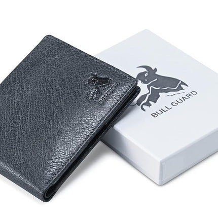 Cartera Bifold de Cuero para Hombre con RFID y Ventana Abatible para ID en Marrón Búfalo Vintage, Gris Búfalo Salvaje, Clásico