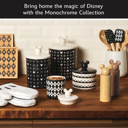 Disney Home Monochrome Extra Large Ceramic Canister/Food Storage Container/Cookie Jar, Airtight Lid, 12.8 Cup with a Mickey-shaped knob Lid - Black