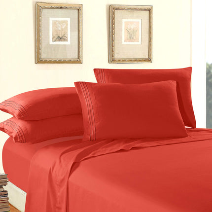 Elegant Comfort Luxury 1500 Premium Hotel Quality Microfiber 4-Piece Sheet Set - Wrinkle Resistant, All Around Elastic Fitted Sheet, Deep Pocket up to 16", California King, Rust