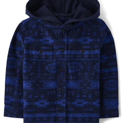 Chemise à capuchon à manches longues en flanelle pour bébés garçons et tout-petits The Children's Place, motif aztèque bleu, 9-12 mois