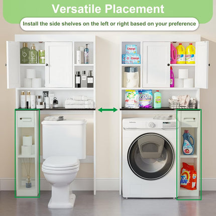 Nivisre Over The Toilet Storage Cabinet with 7 Shelves, Imitation Walnut Grain Above Toilet Bathroom Organizer with Toilet Paper Holder Stand, Space Saver for Restroom, Laundry, Bathroom (White)