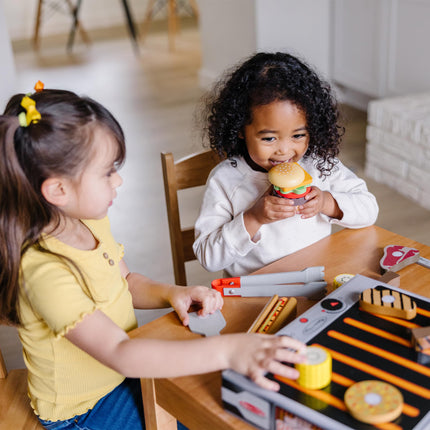 Melissa & Doug 9280 Grill and Serve BBQ Set (20 pcs) -Wooden Play Food and Accessories, Multi-Colored, 1 EA