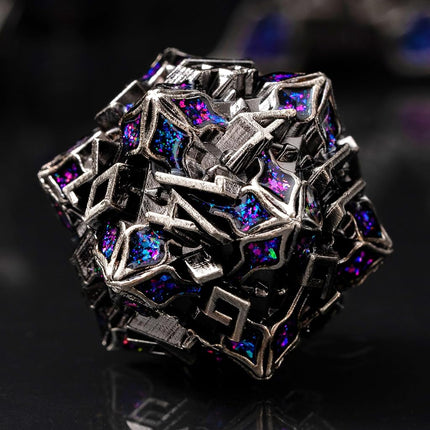Metal Dice for DND - Spire Sanctum Series (Antique Silver Purple Glitter)