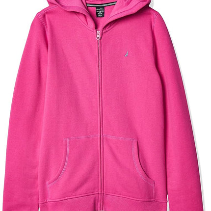 Nautica Girls' Fleece Full-Zip Hoodie Sweatshirt, Rose, 12-14