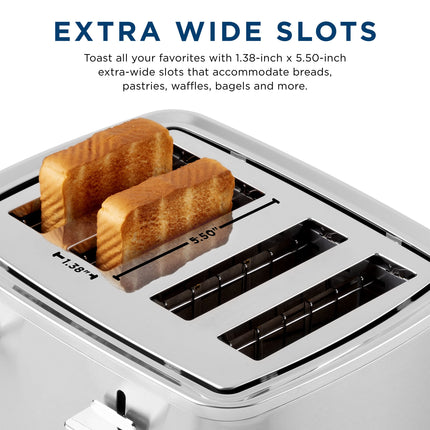 Tostadora de acero inoxidable GE | 4 rebanadas | Ranuras extra anchas para tostar bagels, panes, waffles y más | 7 opciones de tostado para que disfrute toda la familia | Esencial para la encimera de la cocina | 1500 vatios
