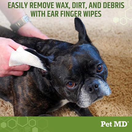 Pet MD Ear Finger Wipes for Dogs - with Eucalyptus and Aloe Vera for Dogs - Alcohol-Free Pet Ear Cleaning Finger Wipes & Puppy Ear Cleaner - Dog Hygiene Products and Supplies - 50ct