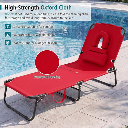 GYMAX Tanning Chair, 330lbs Beach Lounge Chair with Face Hole