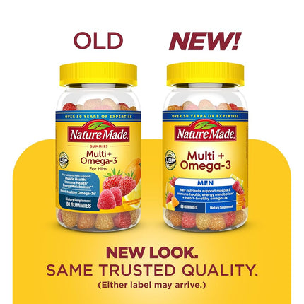 Nature Made Men's Multivitamin + Omega-3 Gummies, 80 Count for Daily Nutritional Support† (Packaging May Vary)