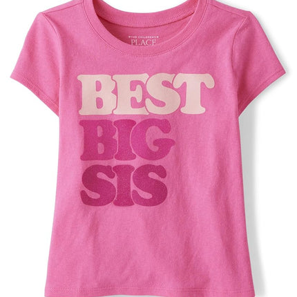 The Children's Place Baby Girls' and Toddler Short Sleeve Graphic T-Shirt, Big Sis, 12-18 Months